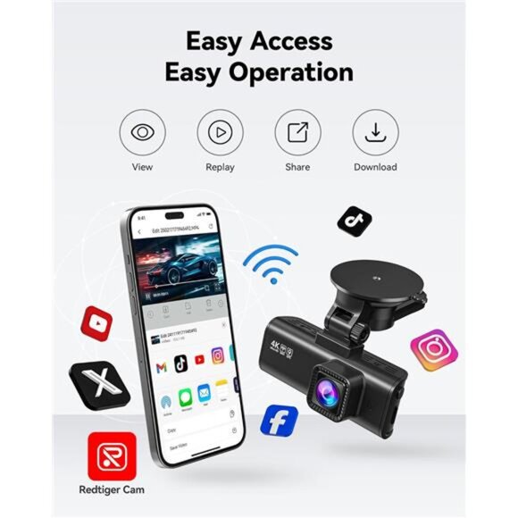 Dash Cam Front Rear, 4K/2.5K Full HD Dash Camera for Cars, Included 32GB Card - Picture 5 of 7